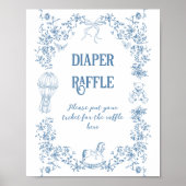 ほこりっぽいブルーヴィンテージフローラベビーシャワーおむつ ポスター (正面)