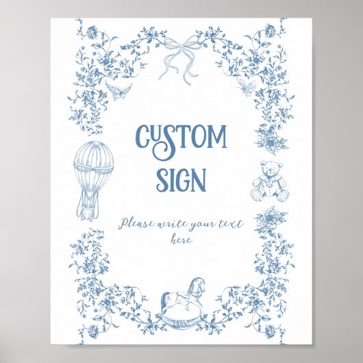 ほこりっぽいブルーヴィンテージフローラベビーシャワーカスタム ポスター (正面)
