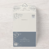 ほこりっぽいブルーヴィンテージフローラ結婚式の招待 オールインワン招待状 (外側)