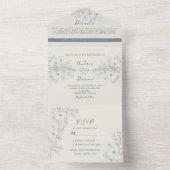 ほこりっぽいブルーヴィンテージフローラ結婚式の招待 オールインワン招待状 (内側)