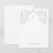 ほこりっぽいブルーヴィンテージフローリッシュモノグラム文房具 ノートカード (正面/裏面)