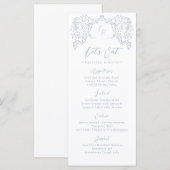 ほこりっぽいブルーヴィンテージフローリッシュモノグラム結婚ズ メニュー (正面/裏面)