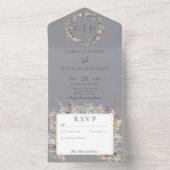 ほこりっぽいブルーヴィンテージロマンチックなワイルドフラワーnoディナー オールインワン招待状 (内側)