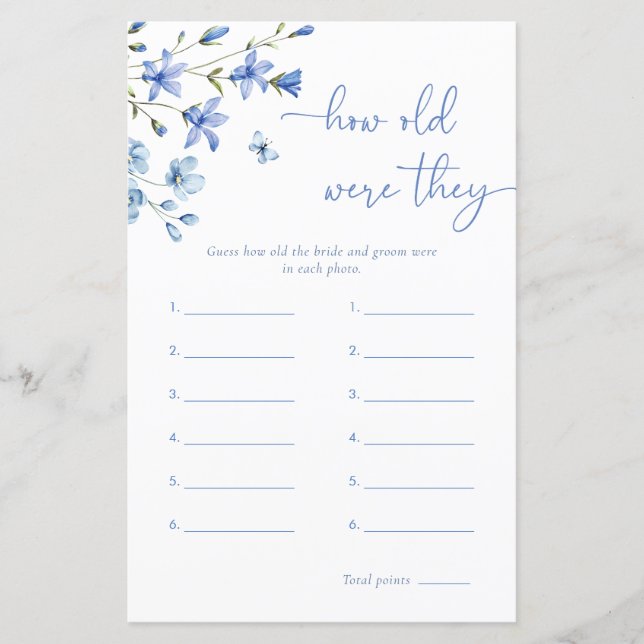 ほこりっぽいブルー何歳の彼らのブライダルシャワーゲーム (正面)