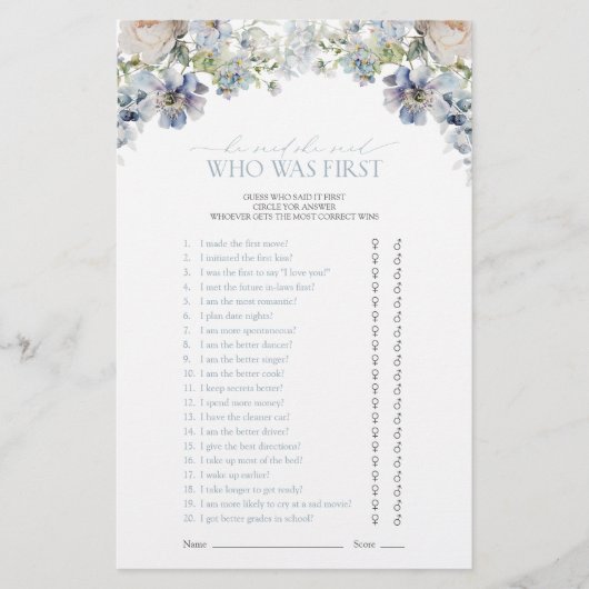 ほこりっぽいブルー彼は彼女はフローラシャワーのゲームを言った (正面)