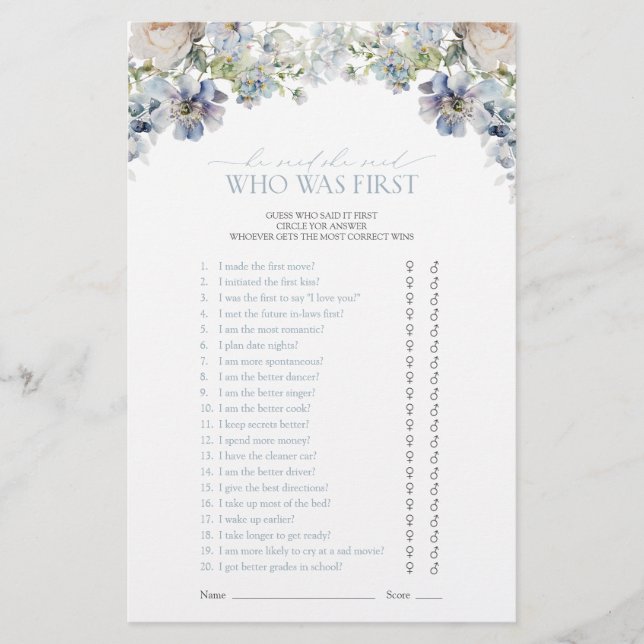 ほこりっぽいブルー彼は彼女はフローラシャワーのゲームを言った (正面)