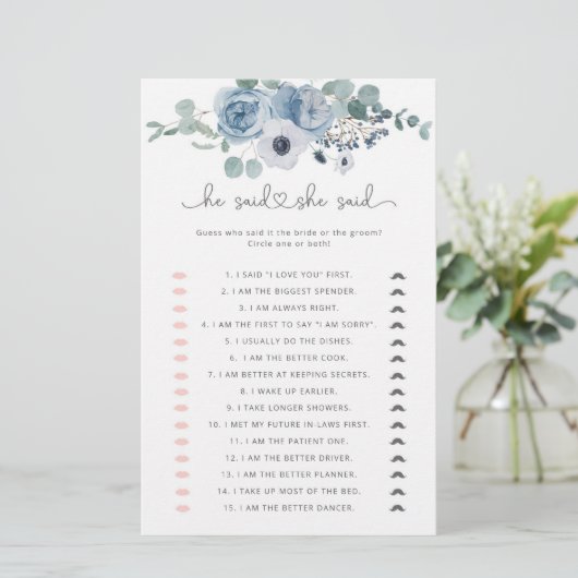 ほこりっぽいブルー彼は彼女はブライダルシャワーゲームと言った (スタンド正面)