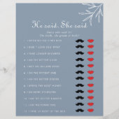 ほこりっぽいブルー彼は彼女はブライダルシャワーゲームと言った (正面)