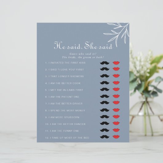 ほこりっぽいブルー彼は彼女はブライダルシャワーゲームと言った (スタンド正面)