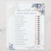 ほこりっぽいブルー彼は彼女はブライダルシャワーゲームと言った (正面)