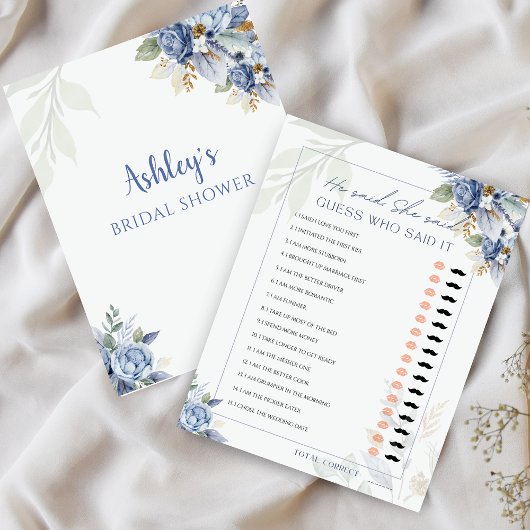 ほこりっぽいブルー彼は彼女はブライダルシャワーゲームと言った