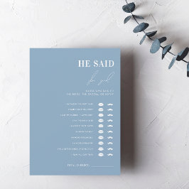 ほこりっぽいブルー彼は彼女はブライダルシャワーゲームと言った 招待状