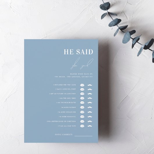ほこりっぽいブルー彼は彼女はブライダルシャワーゲームと言った 招待状