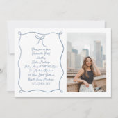 ほこりっぽいブルー手引き弓写真卒業パーティー 招待状 (正面)