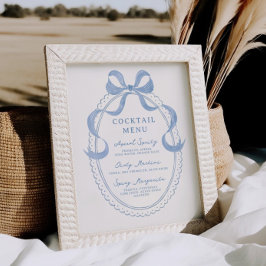 ほこりっぽいブルー手描きボウフレームカクテルメニュー ポスター
