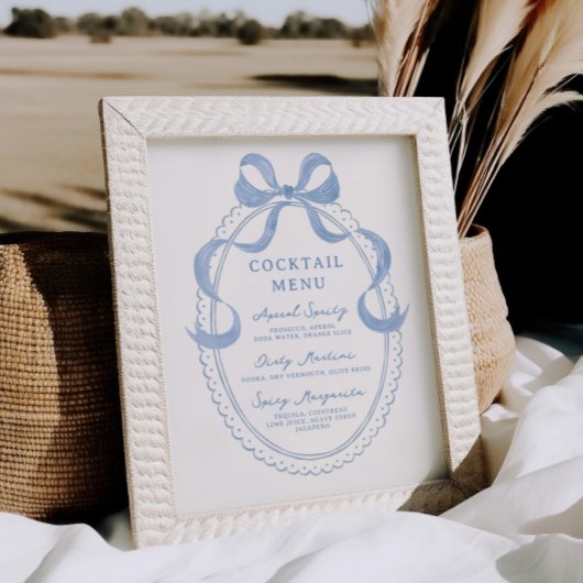 ほこりっぽいブルー手描きボウフレームカクテルメニュー ポスター