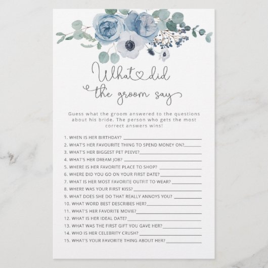 ほこりっぽいブルー新郎は何と言ったブライダルゲーム (正面)