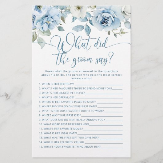 ほこりっぽいブルー新郎は何と言ったブライダルシャワー (正面)