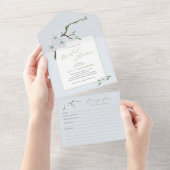 ほこりっぽいブルー春フローラブライダルシャワーとレシピ オールインワン招待状 (貼ってはがせる)