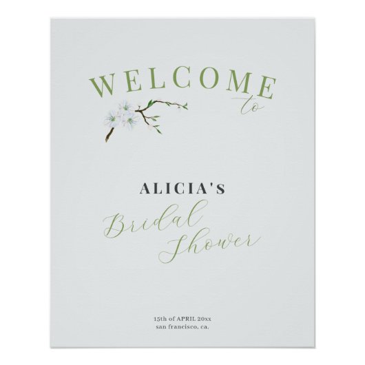 ほこりっぽいブルー春ブライダルシャワーウェルカムサイン ポスター (正面)