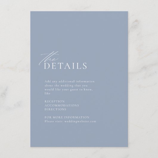 ほこりっぽいブルー海をテーマにしたビーチ結婚式詳細 エンクロージャーカード (正面)