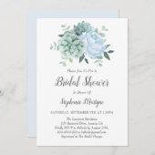 ほこりっぽいブルー牡丹の多肉類ブライダルシャワー 招待状 (正面/裏面)