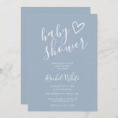 ほこりっぽいブルー男の赤ちゃんベビーシャワー 招待状 (正面/裏面)