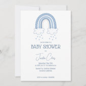 ほこりっぽいブルー男の赤ちゃんボホスタイルベビーシャワー 招待状 (正面)