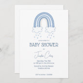 ほこりっぽいブルー男の赤ちゃんボホスタイルベビーシャワー 招待状 (正面/裏面)