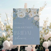 ほこりっぽいブルー白フローラブライダルシャワー歓迎 ポスター