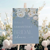 ほこりっぽいブルー白フローラブライダルシャワー歓迎