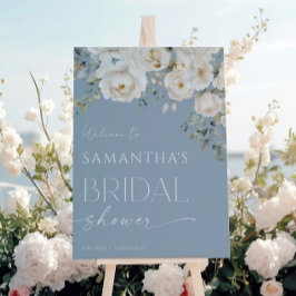 ほこりっぽいブルー白フローラブライダルシャワー歓迎 ポスター