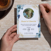 ほこりっぽいブルー素朴フローラ結婚式の写真との招待 招待状