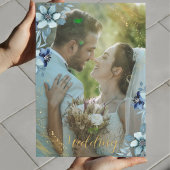 ほこりっぽいブルー素朴フローラ結婚式の写真との招待 招待状