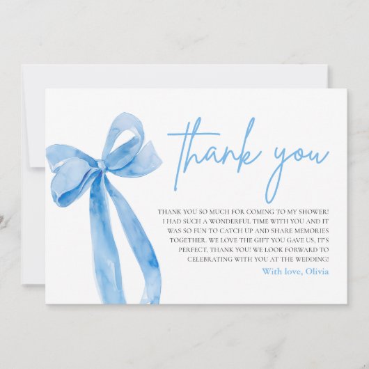 ほこりっぽいブルー結び目のサンキューカード 招待状 (正面)