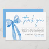 ほこりっぽいブルー結び目のサンキューカード 招待状 (正面/裏面)