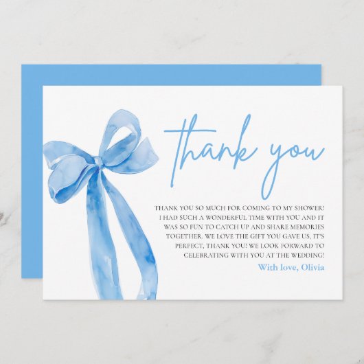 ほこりっぽいブルー結び目のサンキューカード 招待状 (正面/裏面)