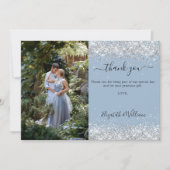 ほこりっぽいブルー結婚シルバーの写真サンキューカード 招待状 (正面)