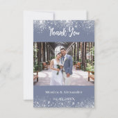 ほこりっぽいブルー結婚シルバーの写真サンキューカード 招待状 (正面)