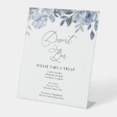 ほこりっぽいブルー結婚フローラのデザートバー標識 台座サイン (正面)