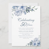 ほこりっぽいブルー結婚フローラ50周年 招待状 (正面)