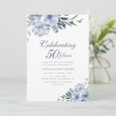 ほこりっぽいブルー結婚フローラ50周年 招待状 (スタンド正面)
