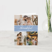 ほこりっぽいブルー結婚感謝写真コラージュ サンキューカード (正面)