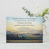 ほこりっぽいブルー絵を描金ゴールドマウンテンウェディングレセプション 招待状 (スタンド正面)