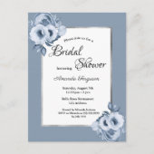 ほこりっぽいブルー花模様のブライダルシャワー招待状 ポストカード (正面)