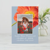 ほこりっぽいブルー花模様フォトフレームモダン卒業 案内状 (スタンド正面)