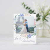 ほこりっぽいブルー花模様写真ありがとう ポストカード (スタンド正面)