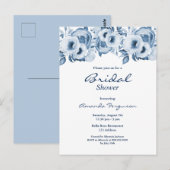 ほこりっぽいブルー花模様白いブライダルシャワー招待状 ポストカード (正面/裏面)