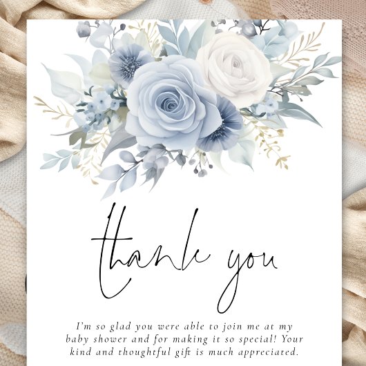 ほこりっぽいブルー花模様赤ちゃんシャワーありがとう カード