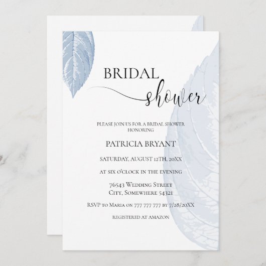 ほこりっぽいブルー葉のホテルへの招待 招待状 (正面/裏面)